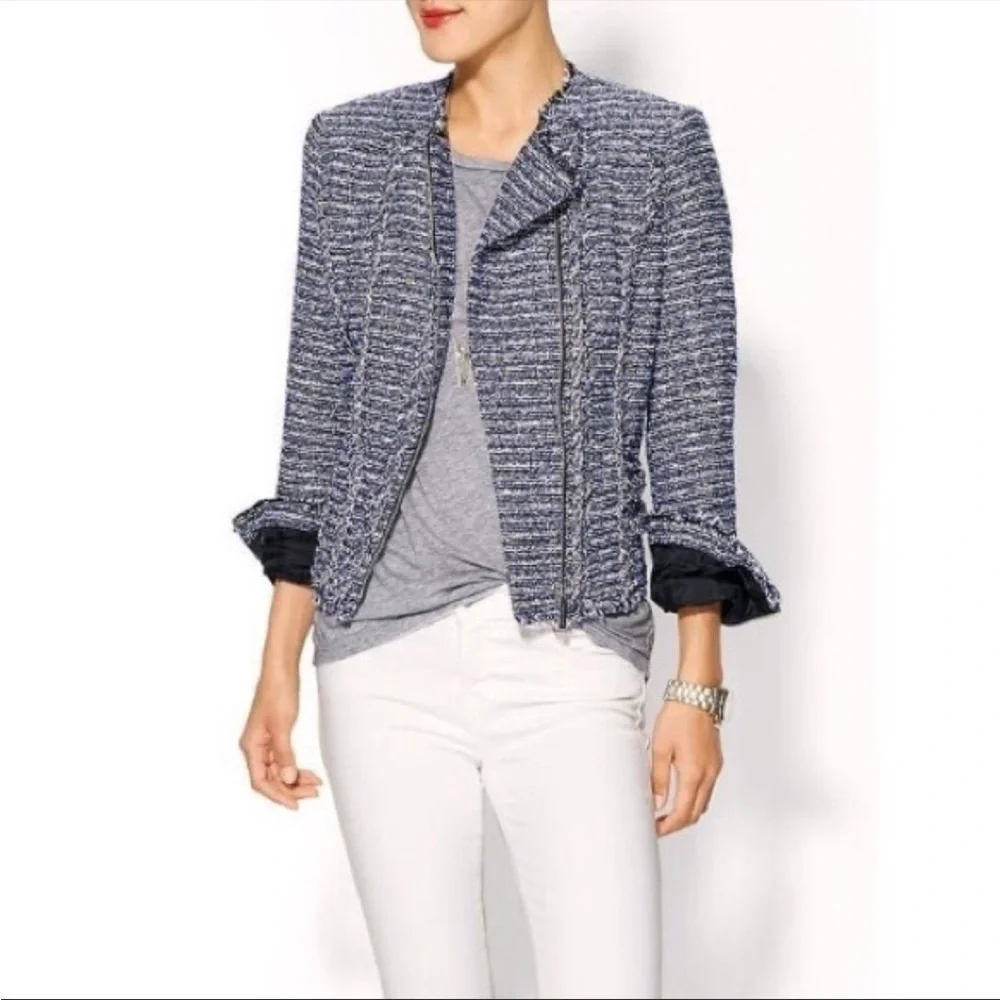MICHAEL Michael Kors Blue Tweed Biker Jacket size XS